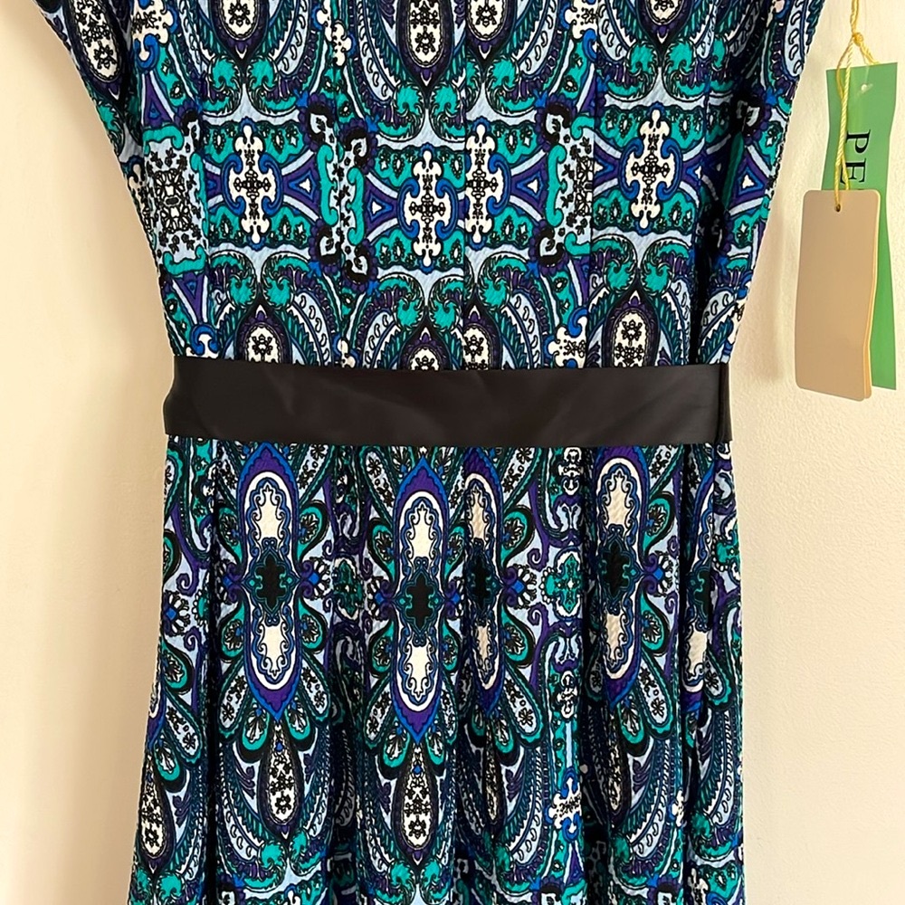 Haani New York Petite Blue Multicolored Paisley Print Bohemian Fit & Flare Dress - Picture 5 of 13